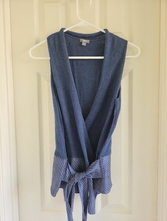 J. Jill Jackets & Blazers - J.Jill Linen Blend Wrap Sweater Vest Small Blue Pinstripe Peplum Tied Waist Open